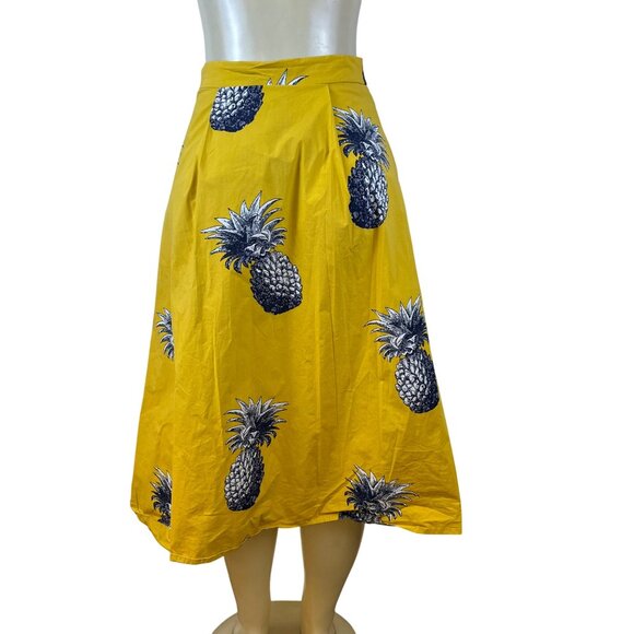 Ann Taylor Womens Yellow Pineapple Print Cotton Spandex Midi Skirt Size 0P - Picture 3 of 9